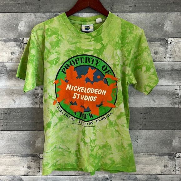 Universal Other - VINTAGE 1990 NICKELODEON STUDIOS UNIVERSAL STUDIOS GREEN TYE DYE TSHIRT MENS S